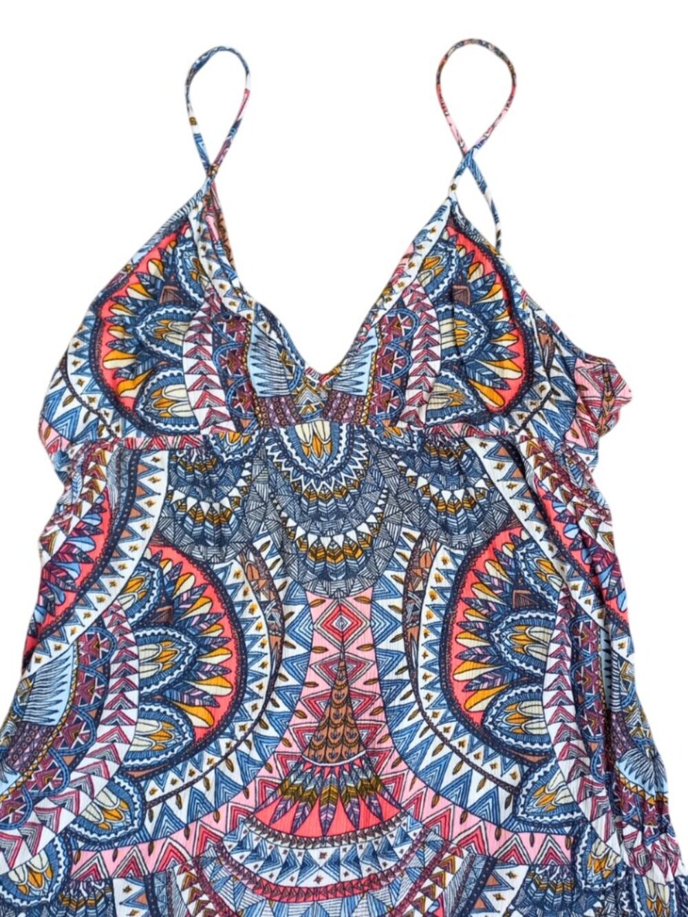 Billabong Printed Halter Mini Dress Size M – Boho Tribal Sleeveless Summer Dress - Picture 3 of 8